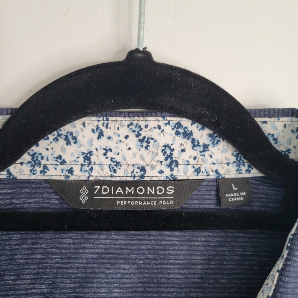 7 Diamonds Dawn Patrol Seamless Polo Men Large Navy Blue Stripe Performance Golf - Picture 3 of 13